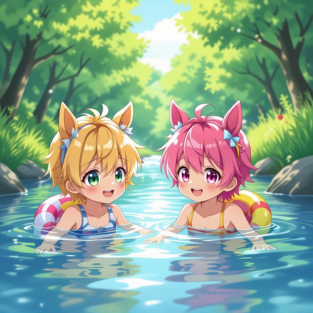 Anime Boys with Horse Ears in Surreal Illustration