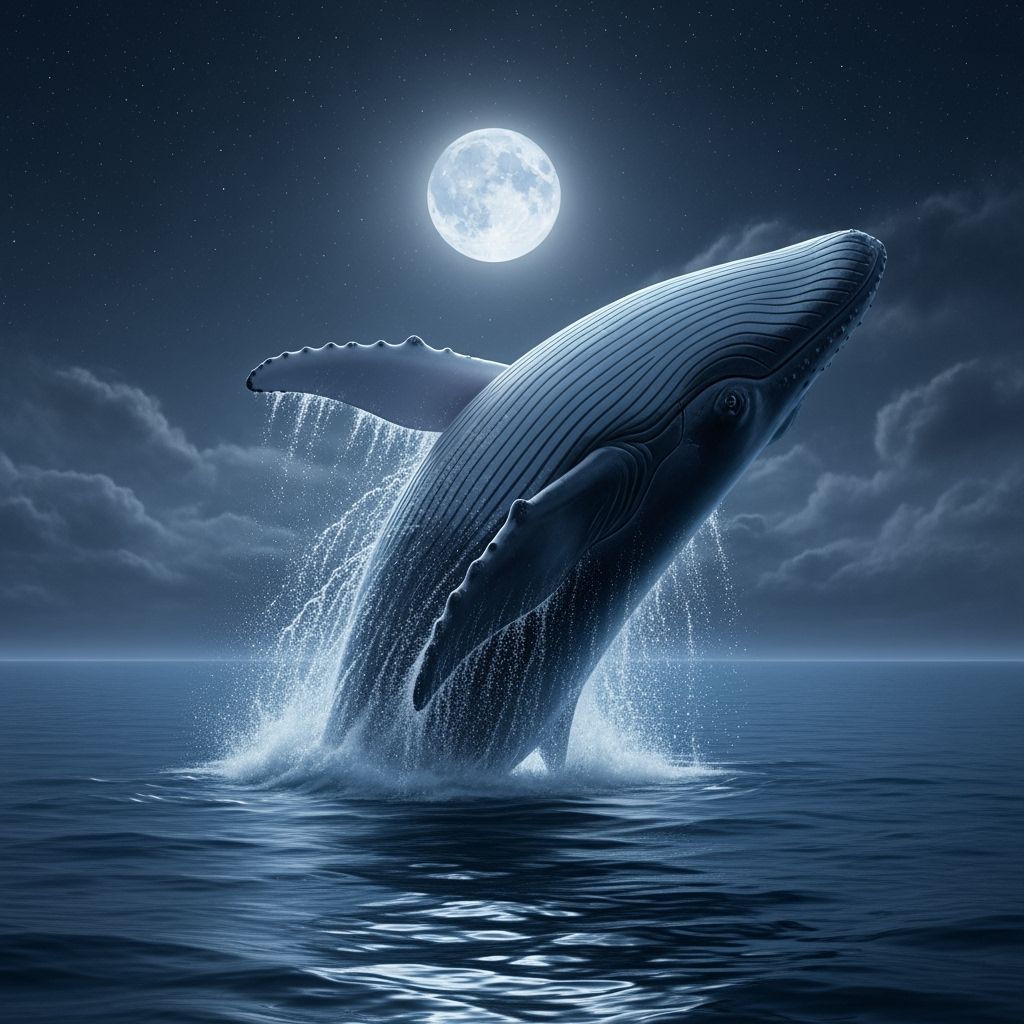 Colossal Blue Whale Breaching in Moonlit Ocean