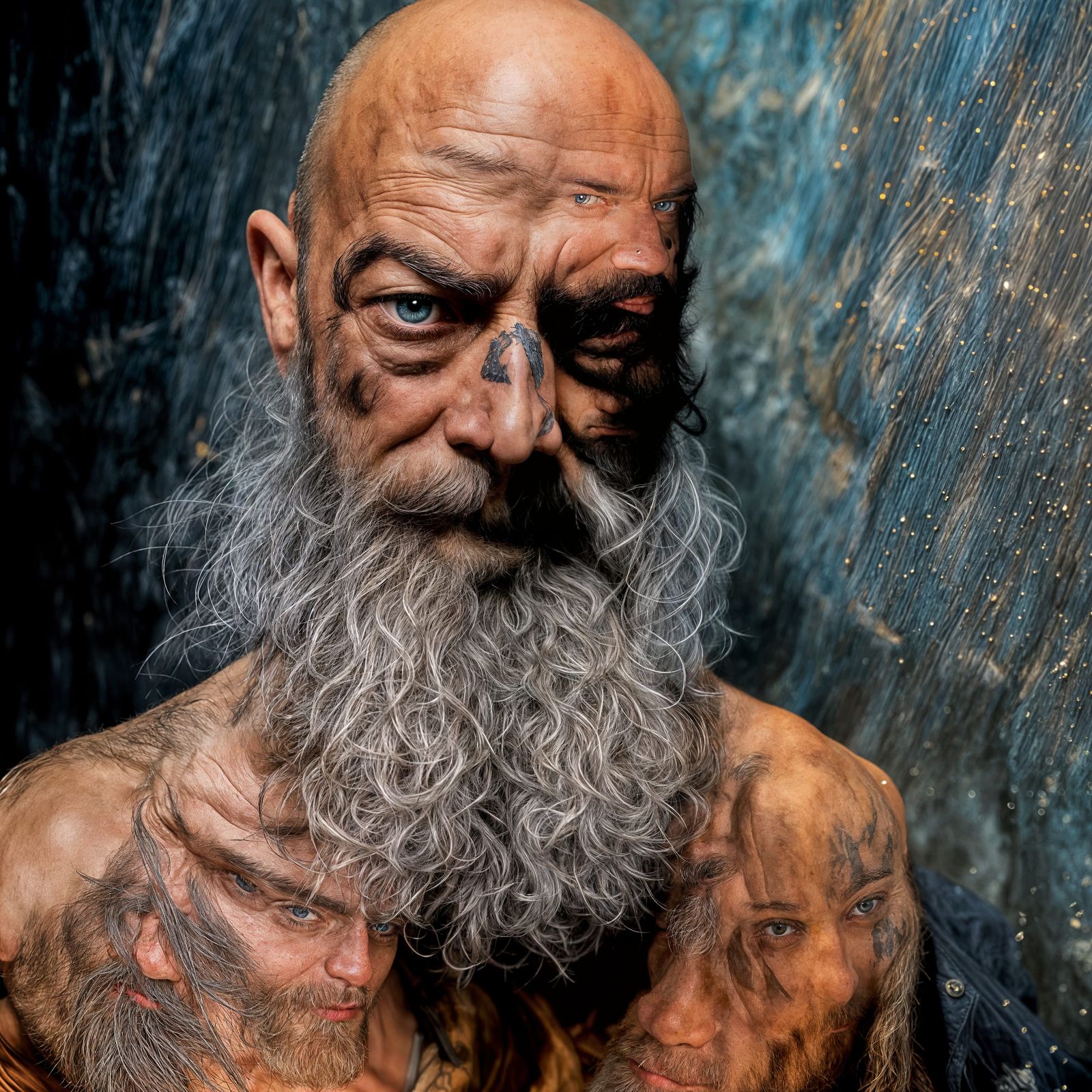 Handsome Bald Man with Piercing Blue Eyes