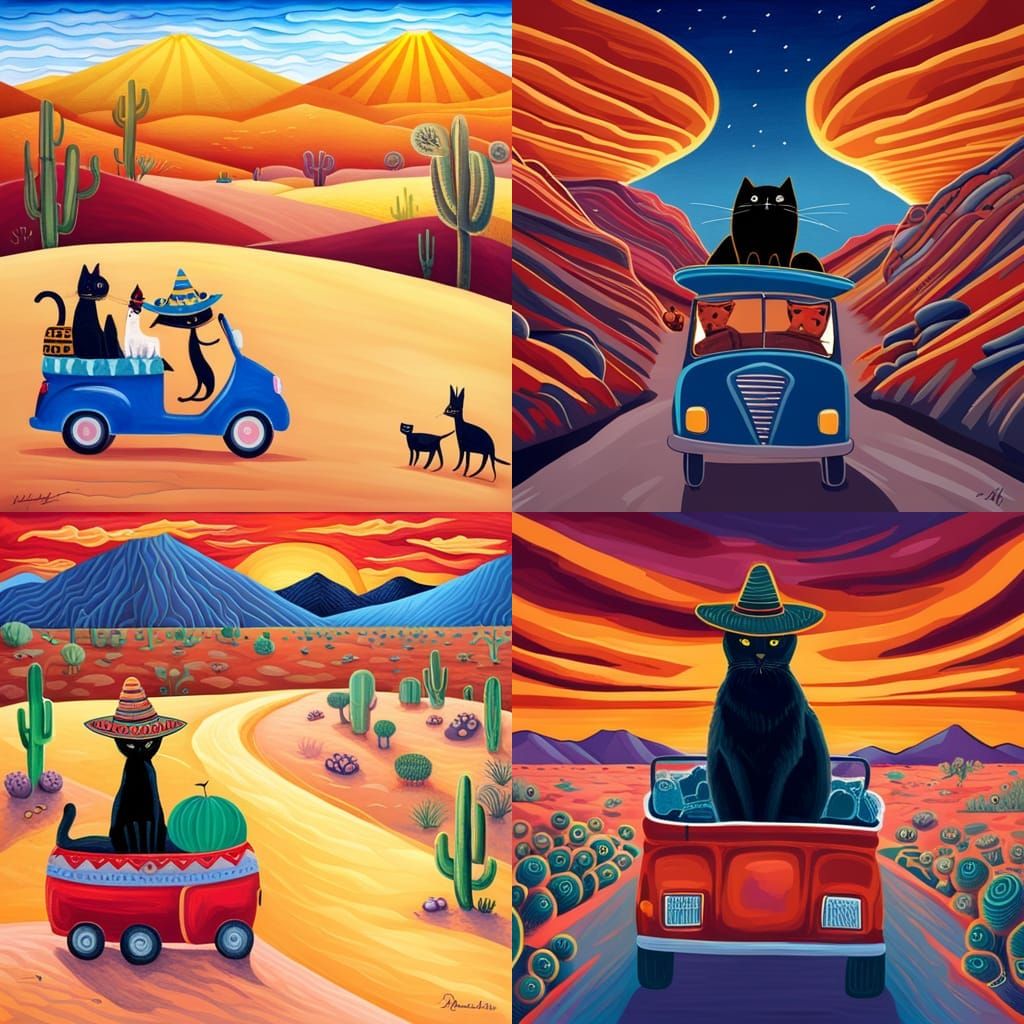 Cat in Sombrero Leads Friends Across Desert