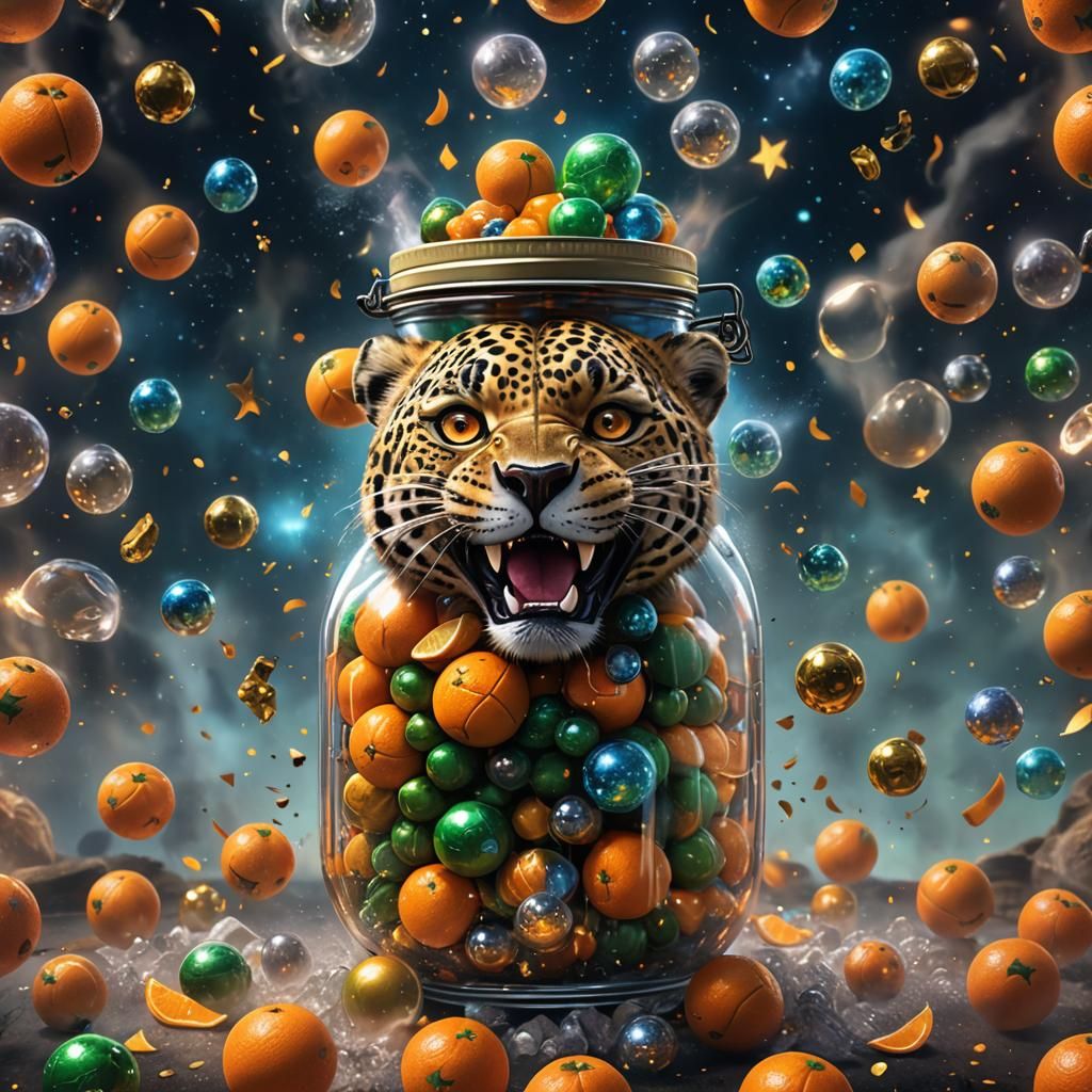 Leopard Head in Jar with Cosmic Display