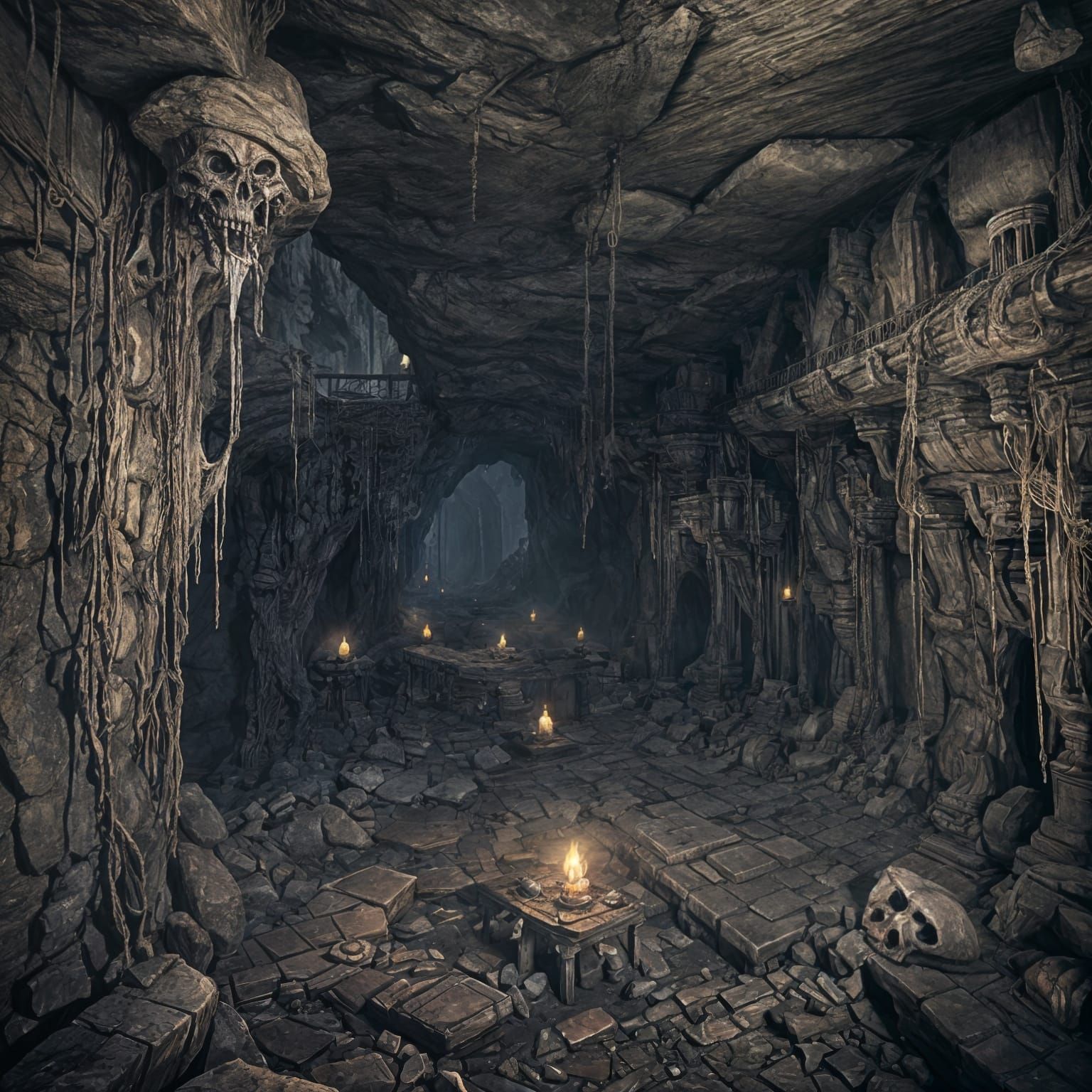 Horror Crypt with Zombies in Dripping Cave