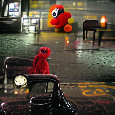 Elmo in Rainy Film Noir Scene