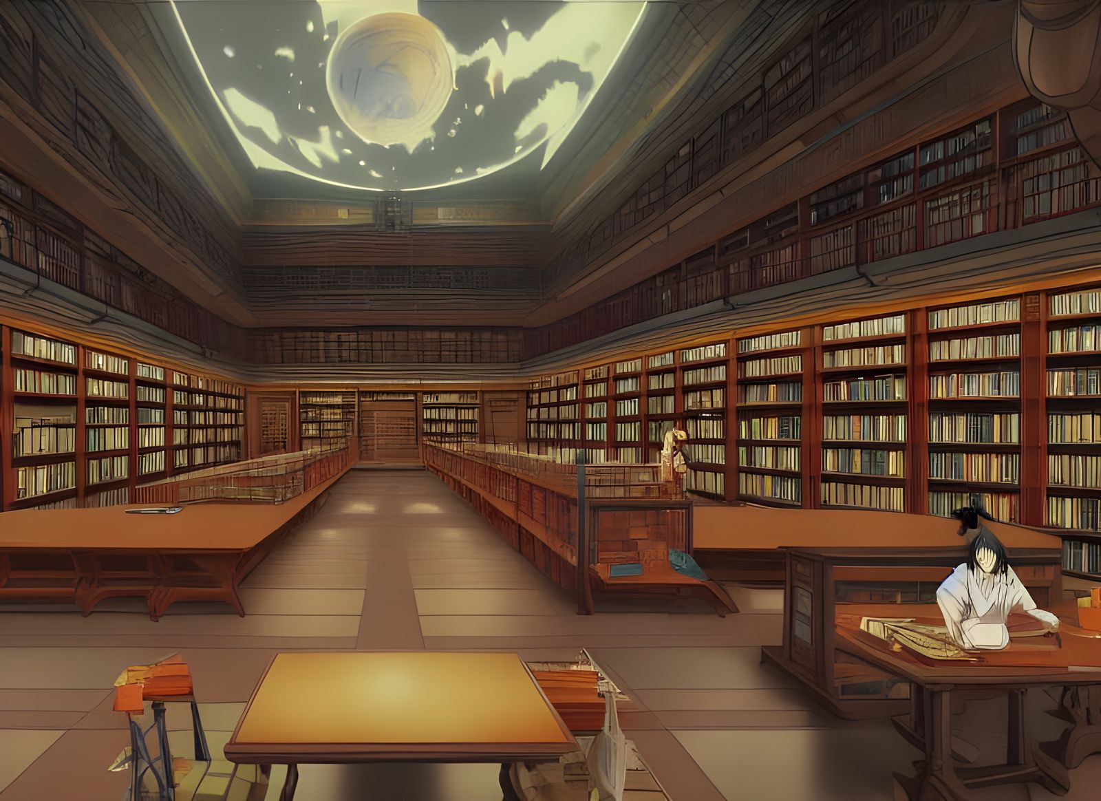 Anime Library Interior in Manga Style