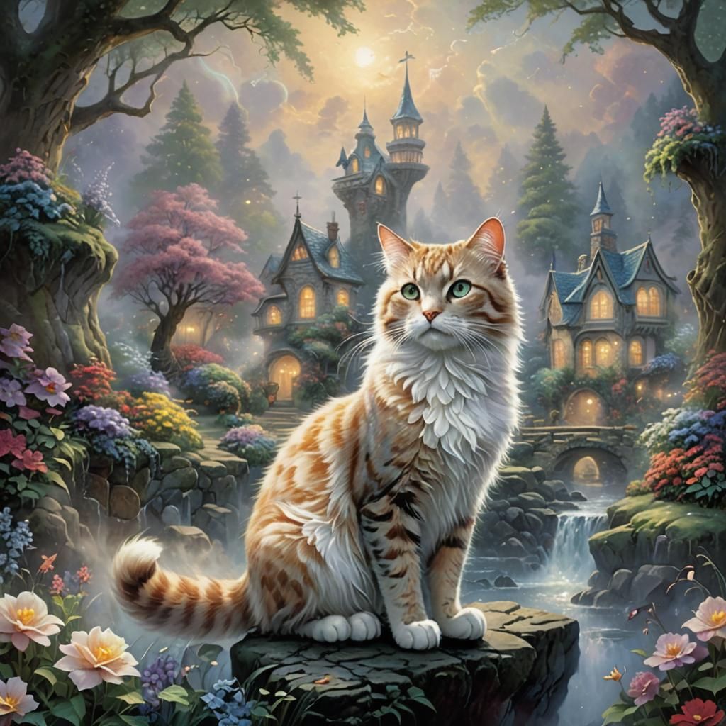 Ethereal Cat in a Hyperdetailed Fantasy Landscape