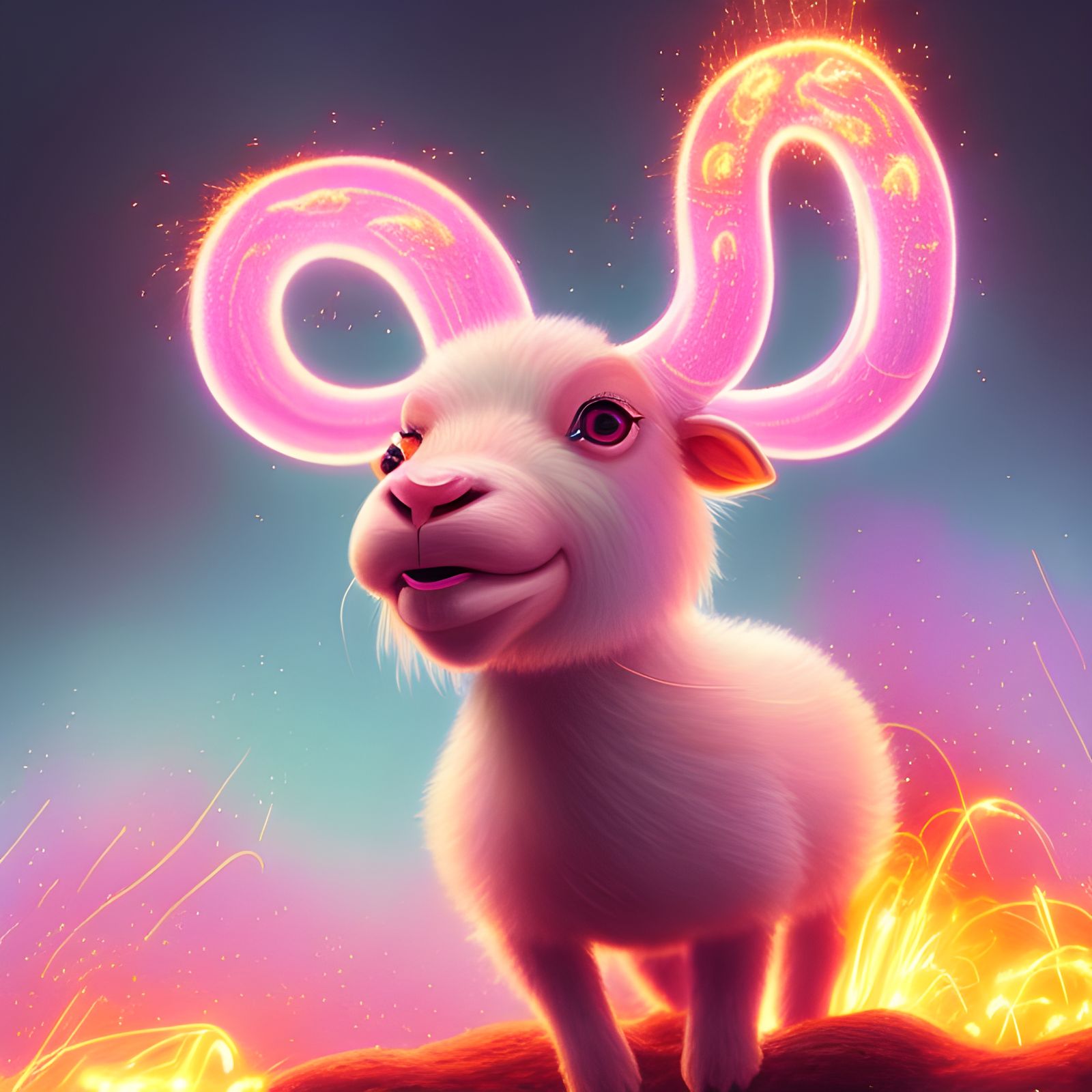 Pixar Style Aries Zodiac Baby Ram with Sparks