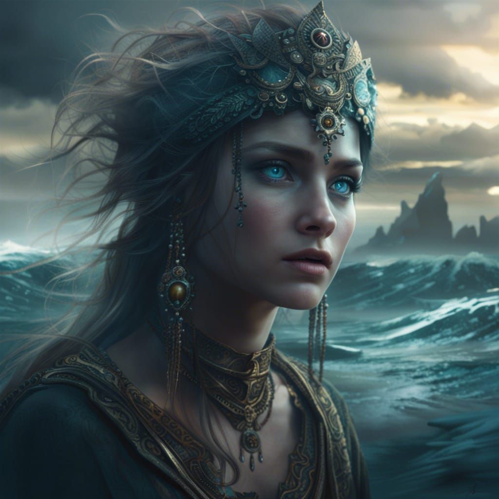 Haunting Ocean Eyes in Maximalist Digital Painting