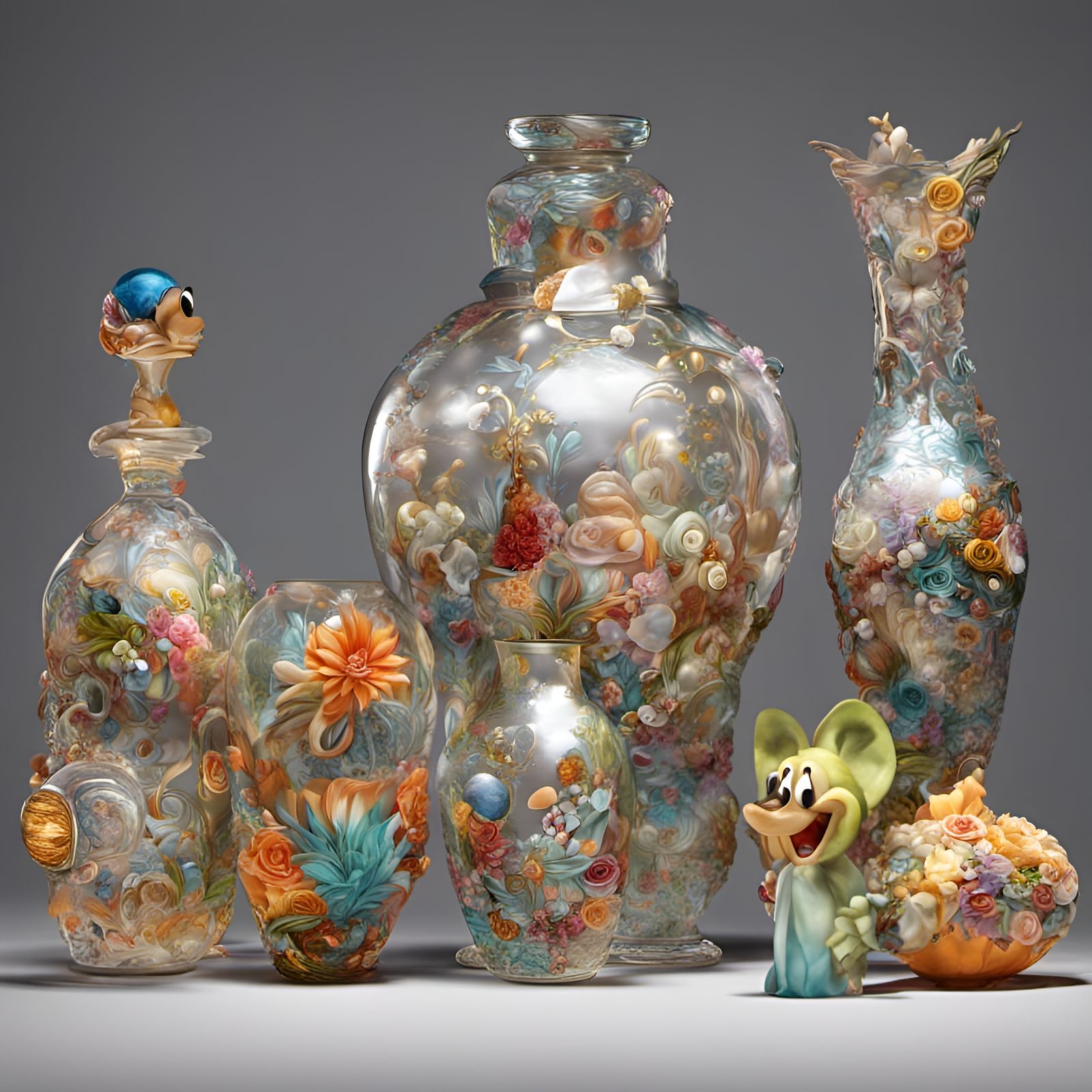 Cartoon Art Glass Vase on Table in 3D Render