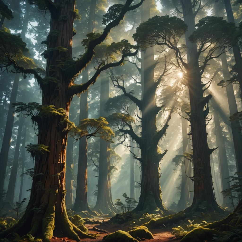 Redwood Forest Fantasy Concept Art in Unreal Engine Style