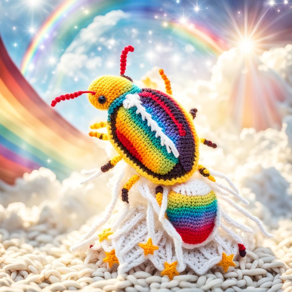 Crochet Cockroach with Rainbow Stars in Sunlight