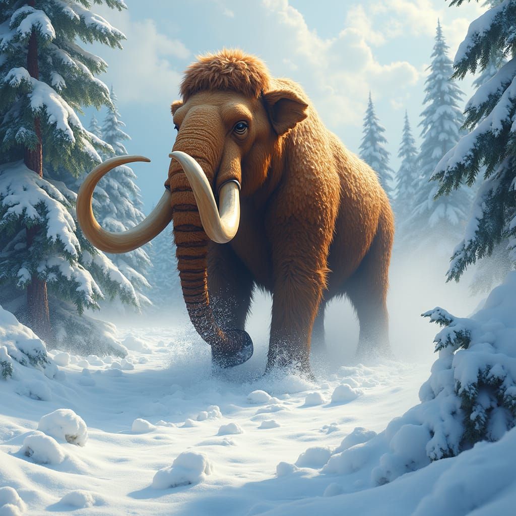 Majestic Mammoth in Snowy Landscape: Fantasy Concept Art