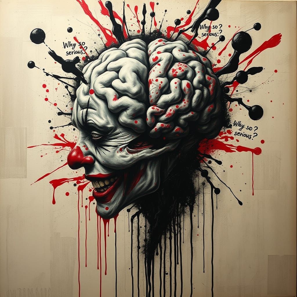 Chaotic Joker Mindscape: Abstract Portrait in Acrylic