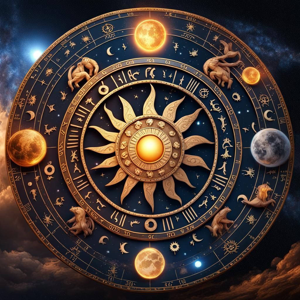 Zodiac Wheel with Constellations and Galaxies