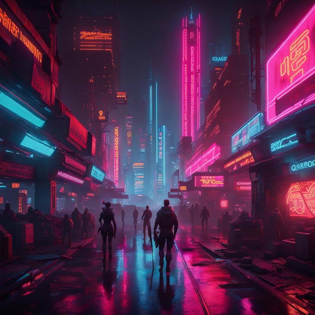 Cyberpunk Cyborg in Neon Cityscape