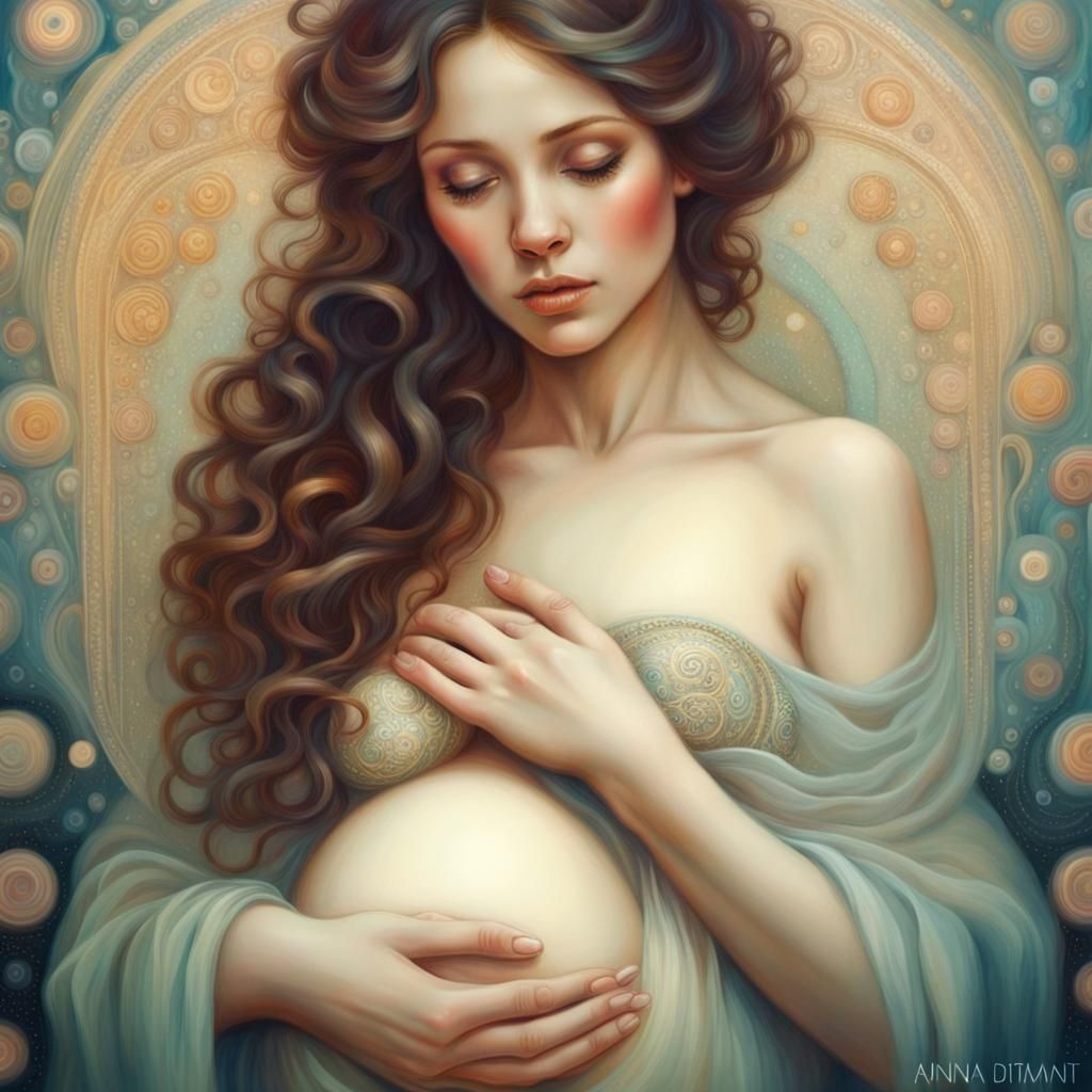 Dreamy Oil Painting of Pregnant Woman