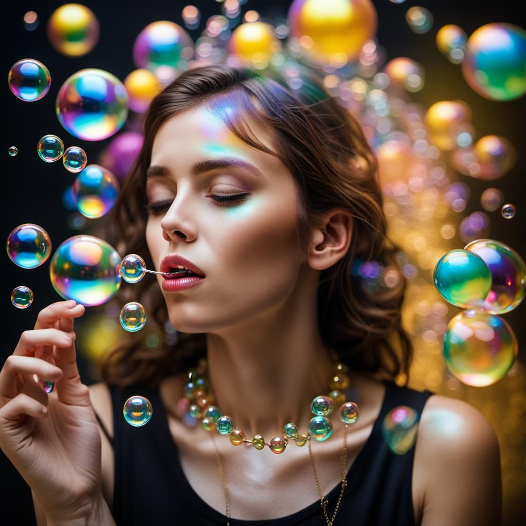 Woman Blowing Bubbles: Concept Photography with Bokeh
