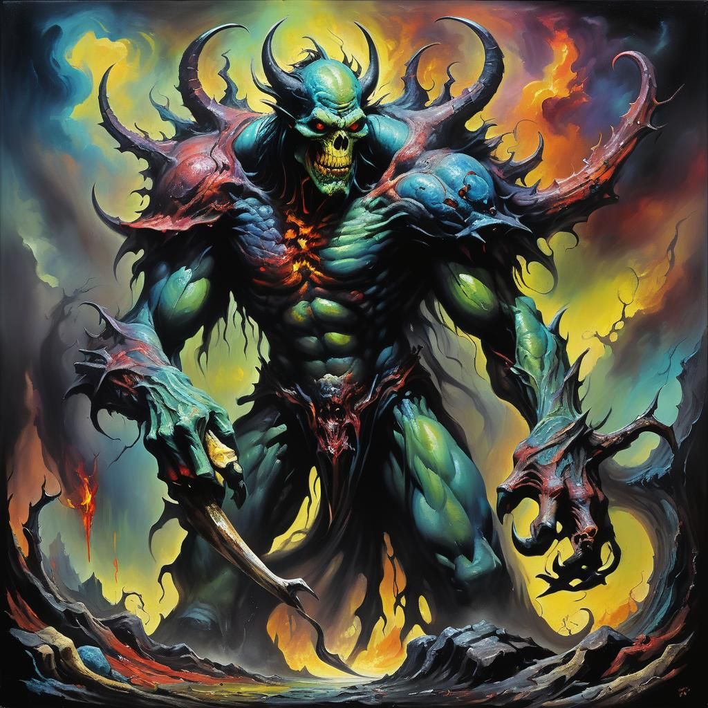 Demonic Dark Fantasy Oil Painting in Vallejo Style