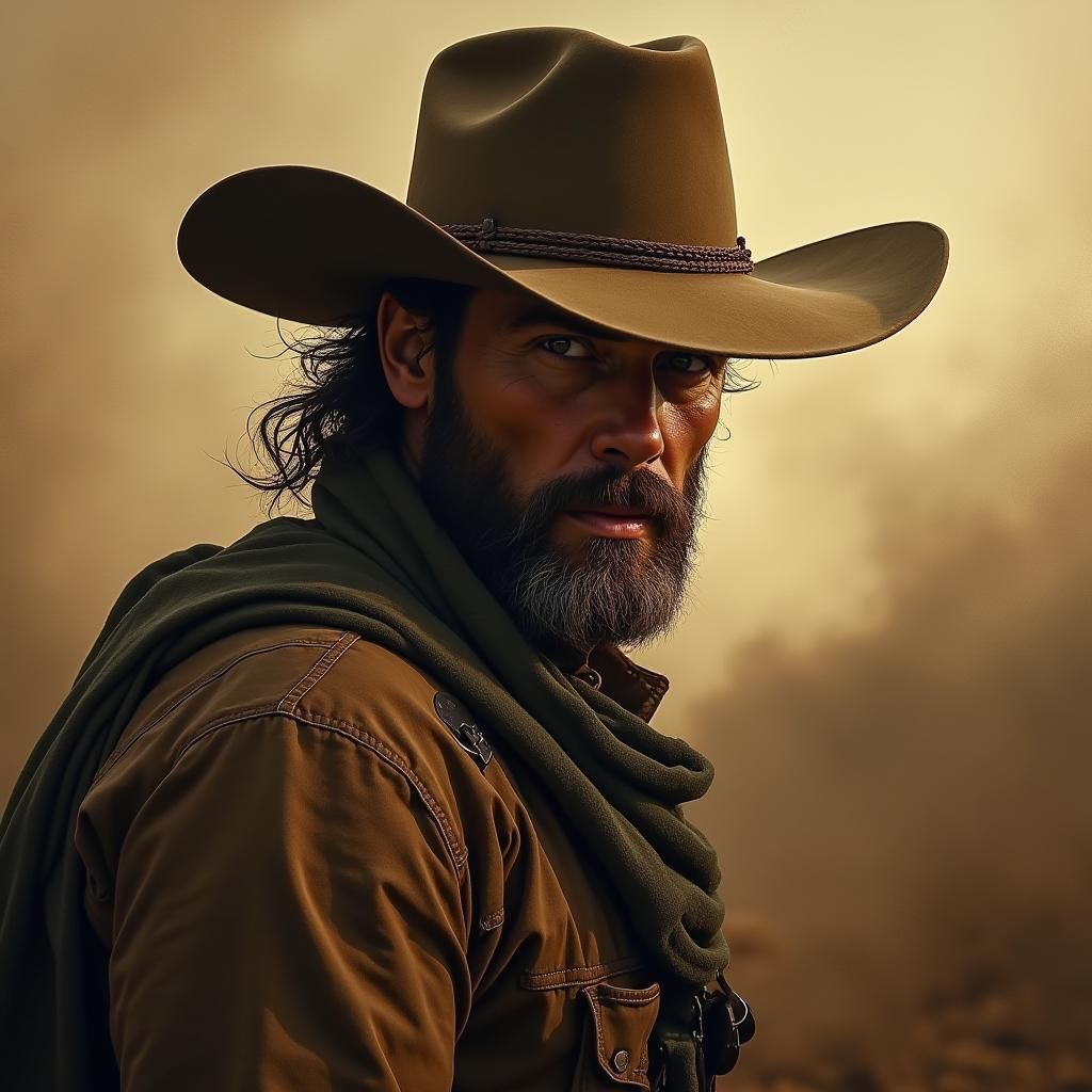 Hyperrealistic Bushwacker Portrait in Sepia Tintype Style