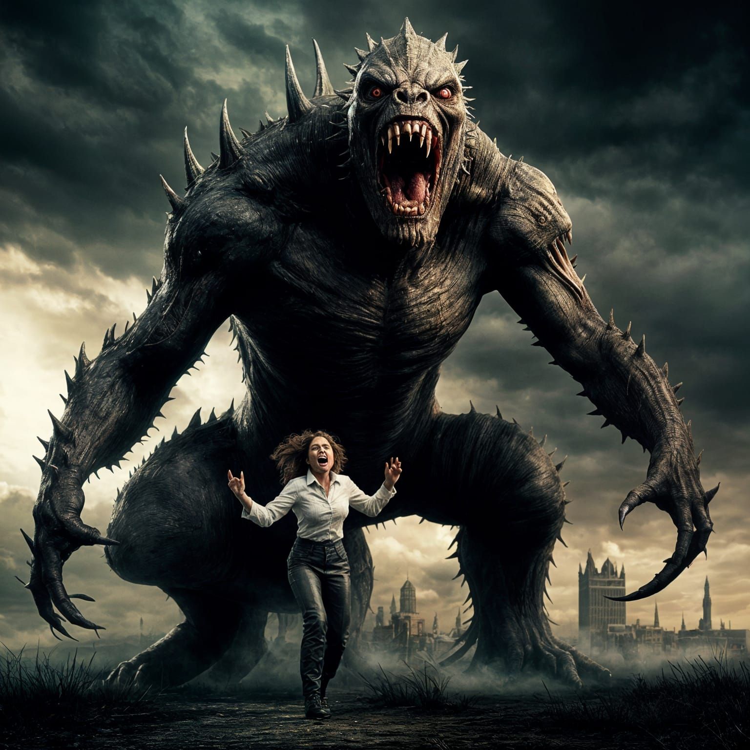 Fearsome Creature Hurtles Through a Darkened Landscape