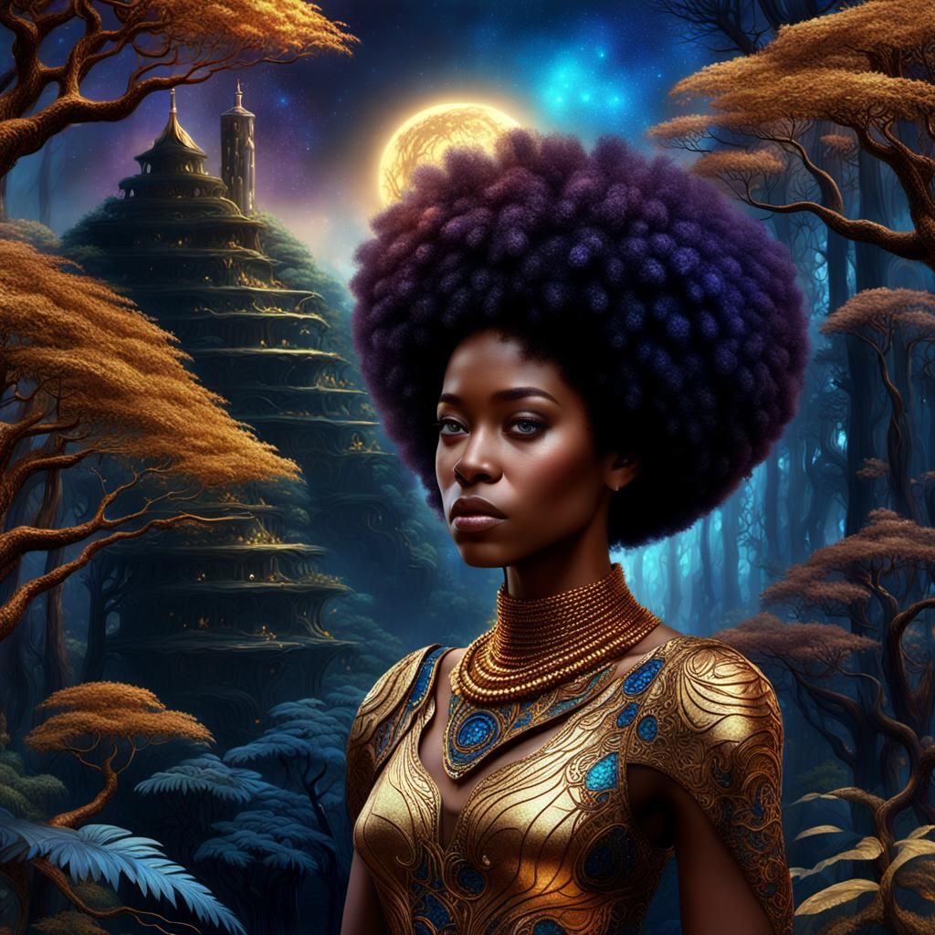 Mystical Afro-futurist Portrait in Fantasy Forest