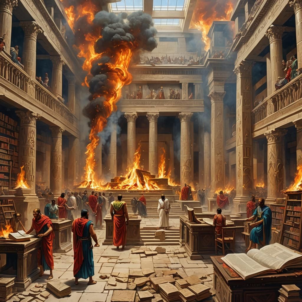 Burning Library of Alexandria in Malyavin Style