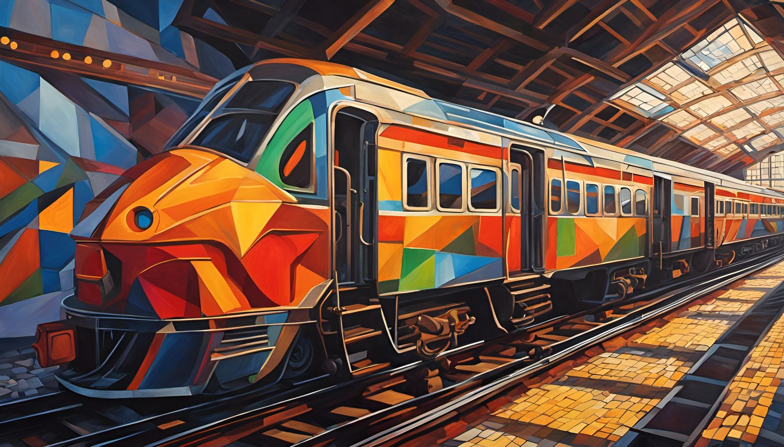 Cubist Style Train and Train-Station