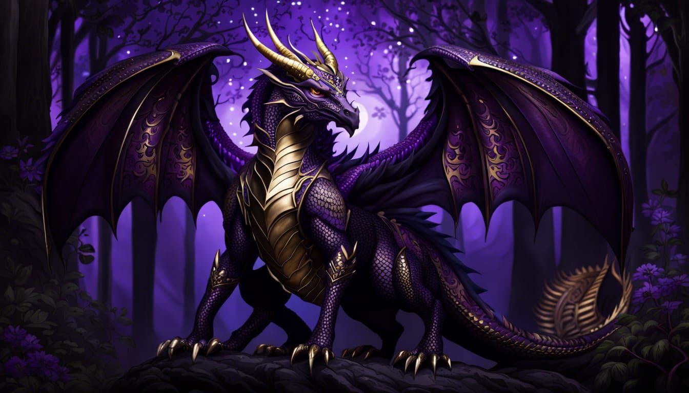 Fantasy Purple gold armored dragon