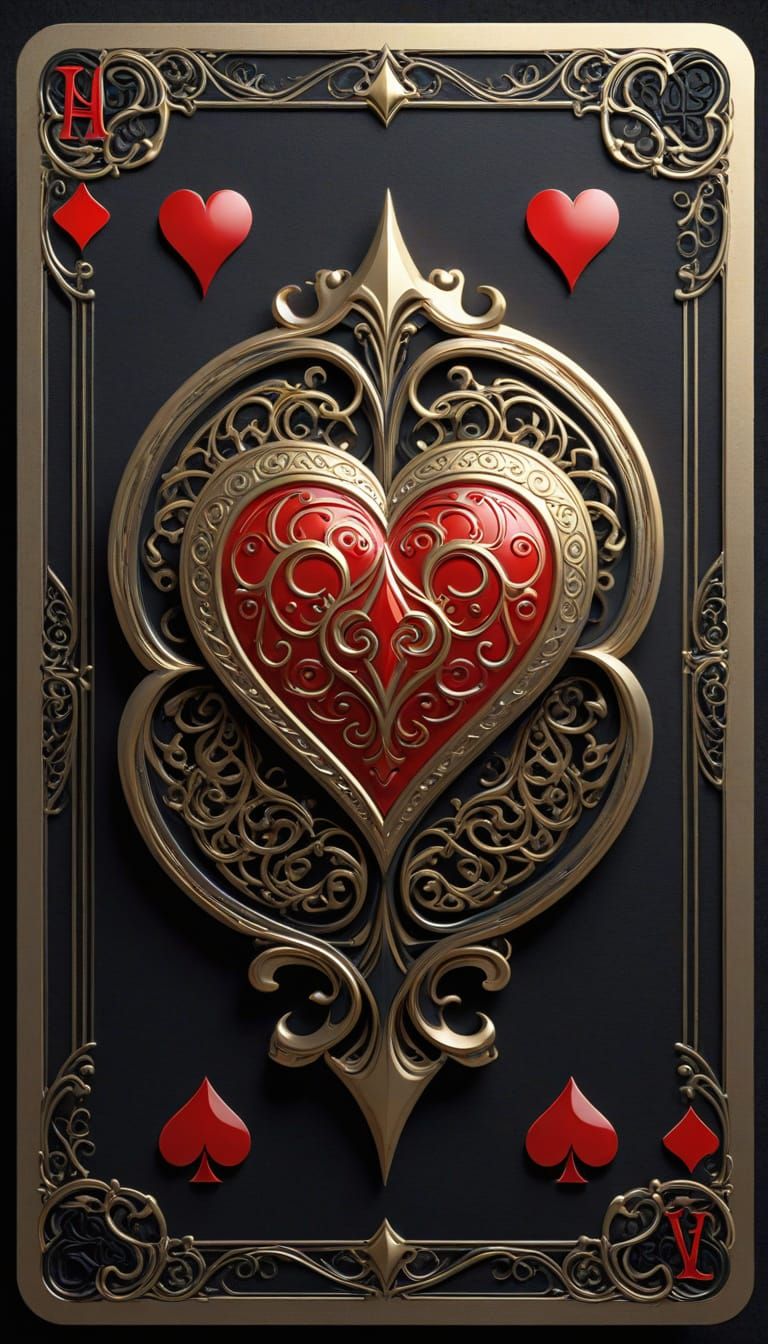 Elegant Metallic Ace of Hearts Playing Card in Cyberpunk Sty...