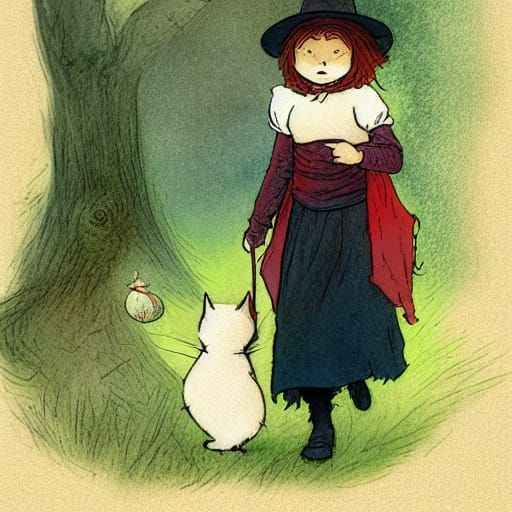 Cat Witch and Kitten Adventure: Storybook Illustration