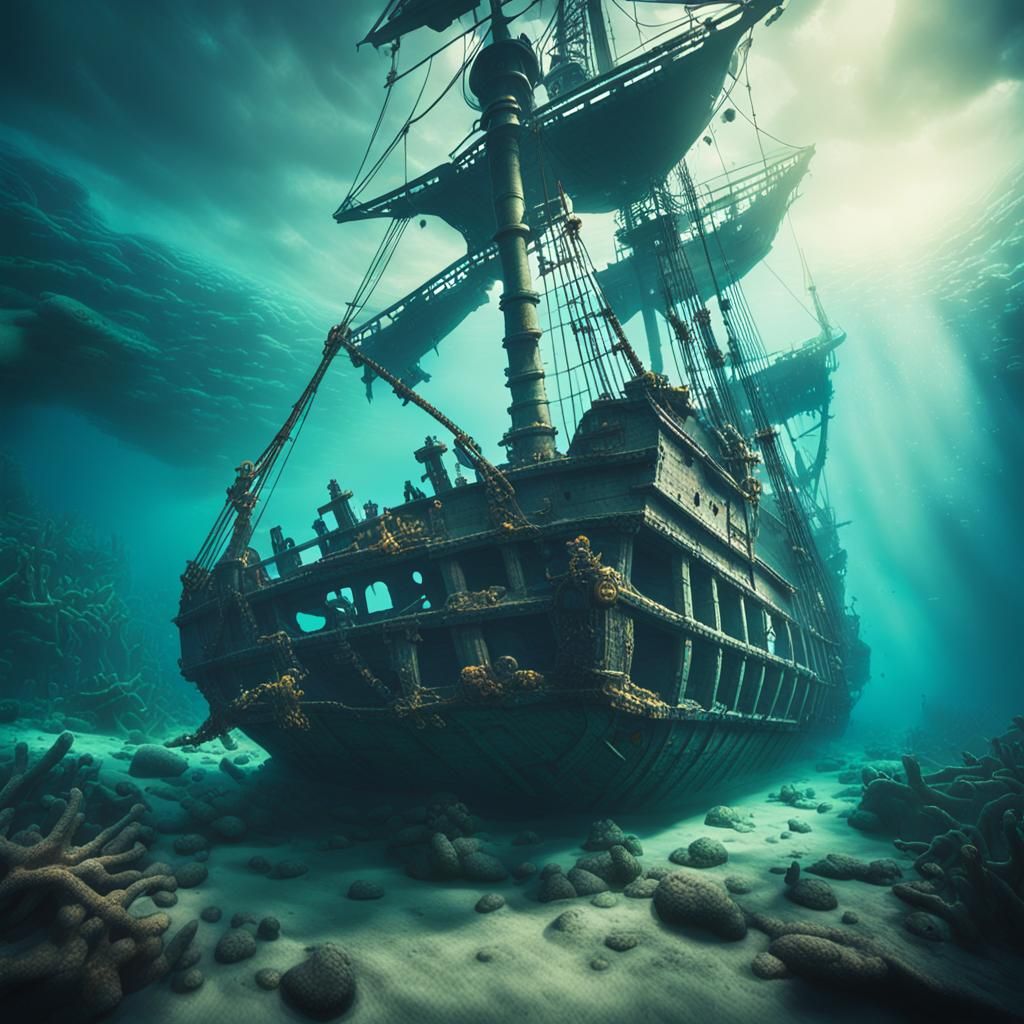 Dramatic Underwater Pirate Shipwreck Film Still