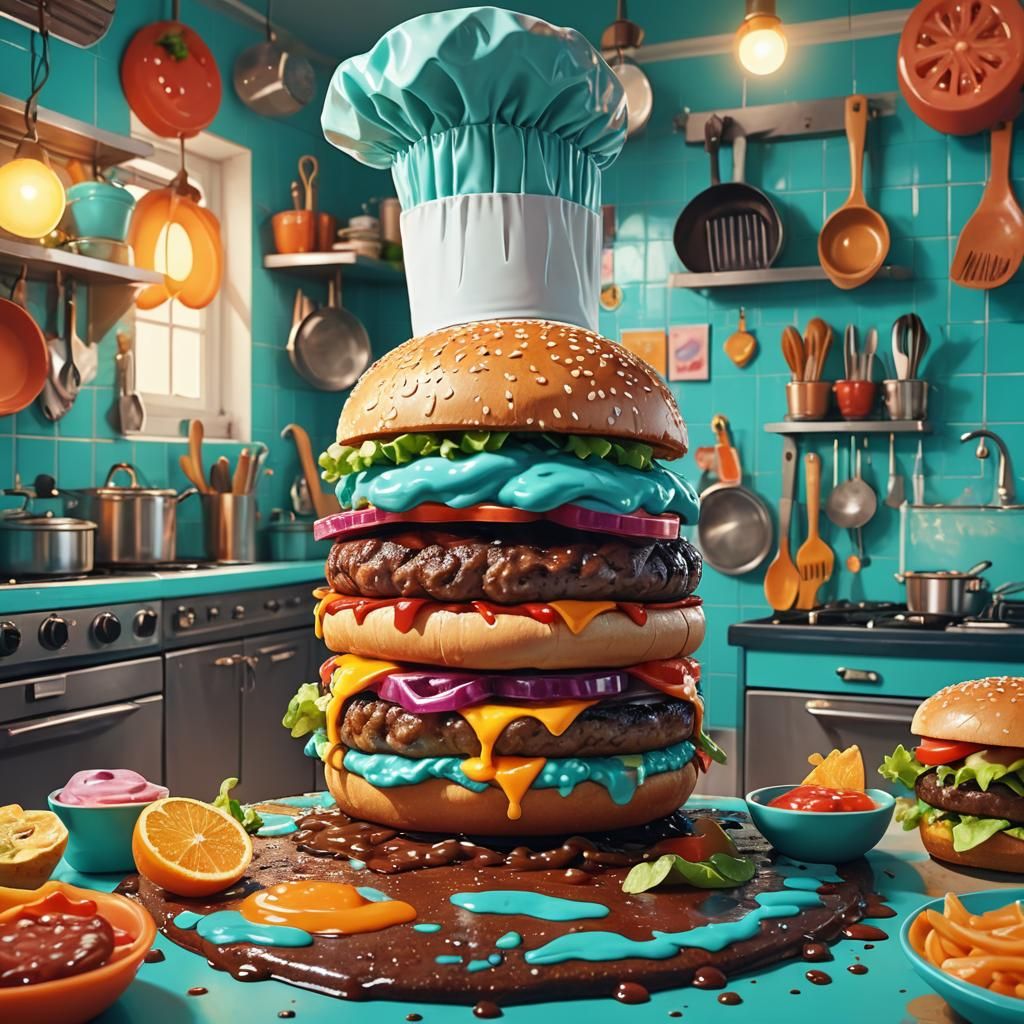 Barbapapa Cooks a Burger in Pop Art Style