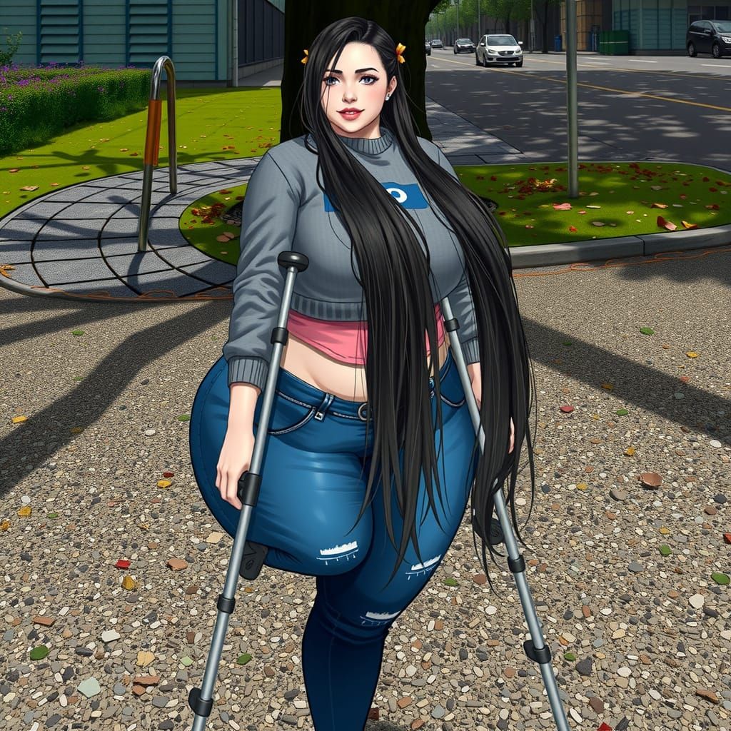 Chubby Anime Girl Walks with Vibrant Colors and Dynamic Line...