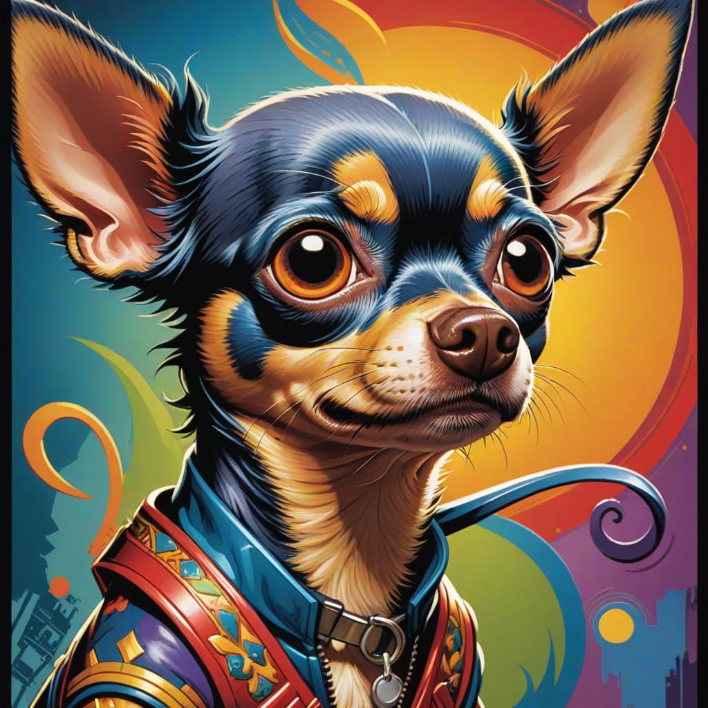 Chihuahua in Dramatic Urban Comic Art Style