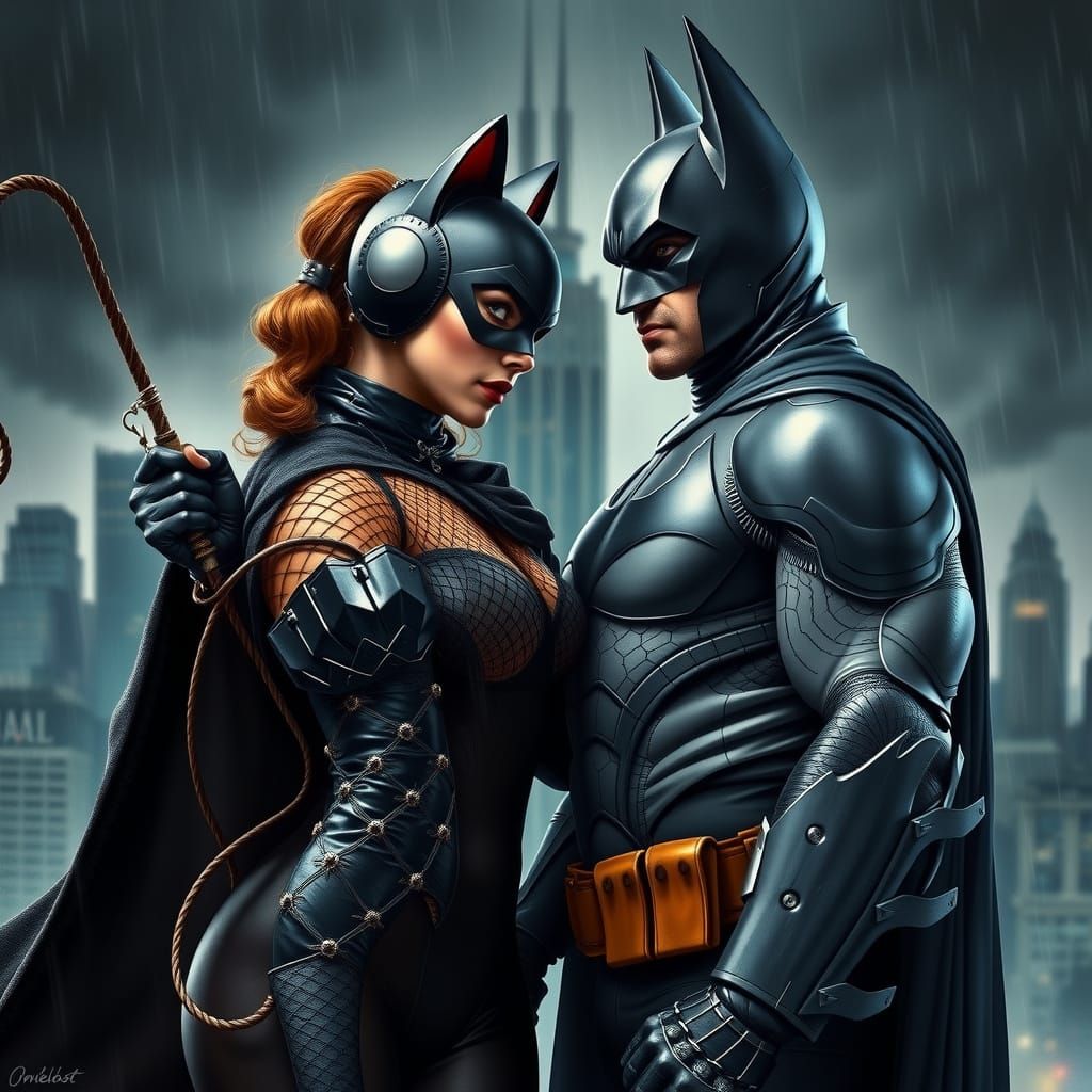 Batman and Catwoman in a Norman Rockwell-Inspired Confrontat...