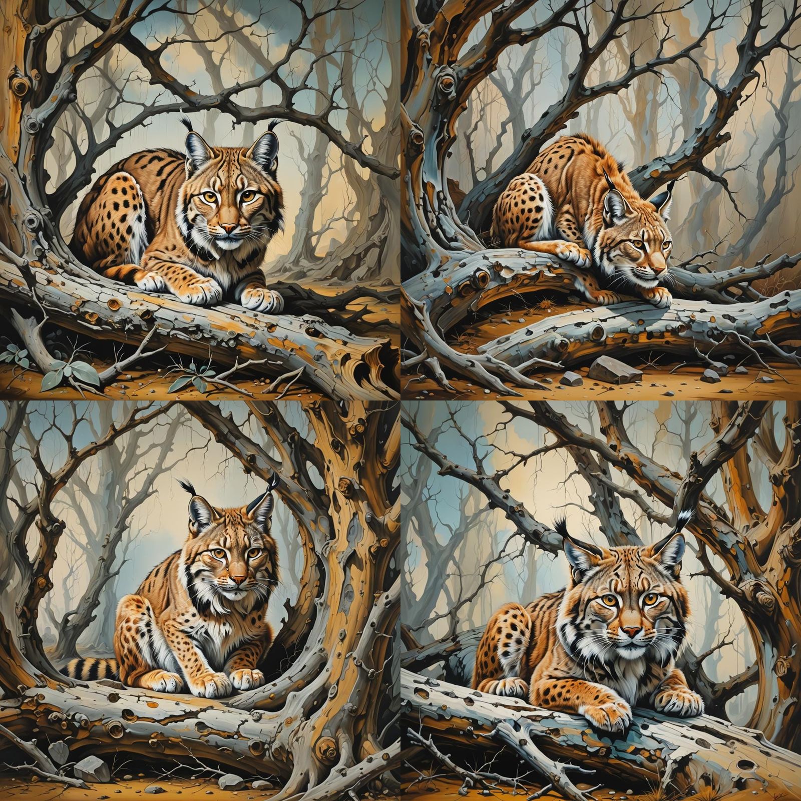 Surreal Lynx Observes from Under Fallen Tree