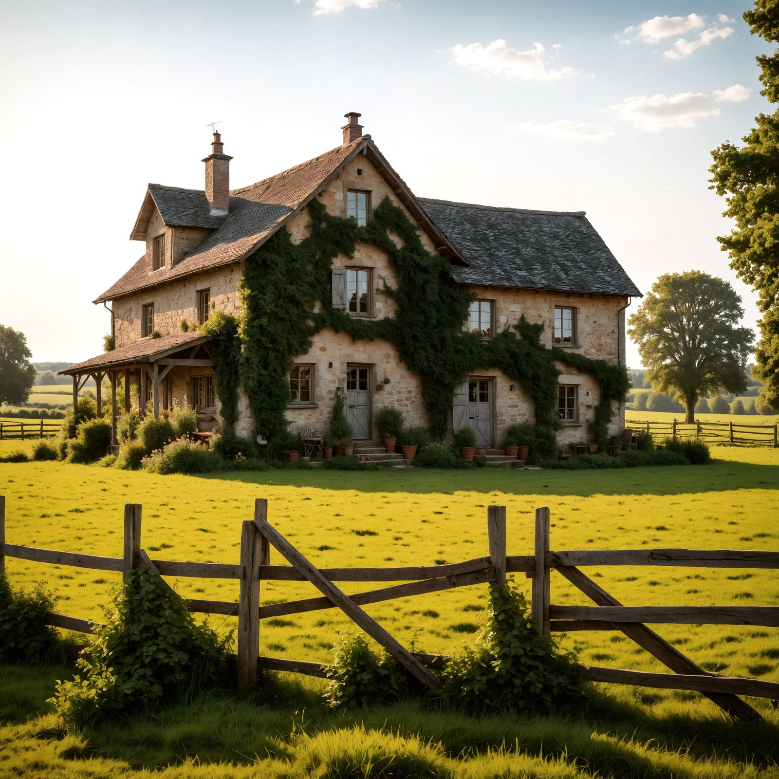 Hyperrealistic Farmhouse in Countryside Landscape