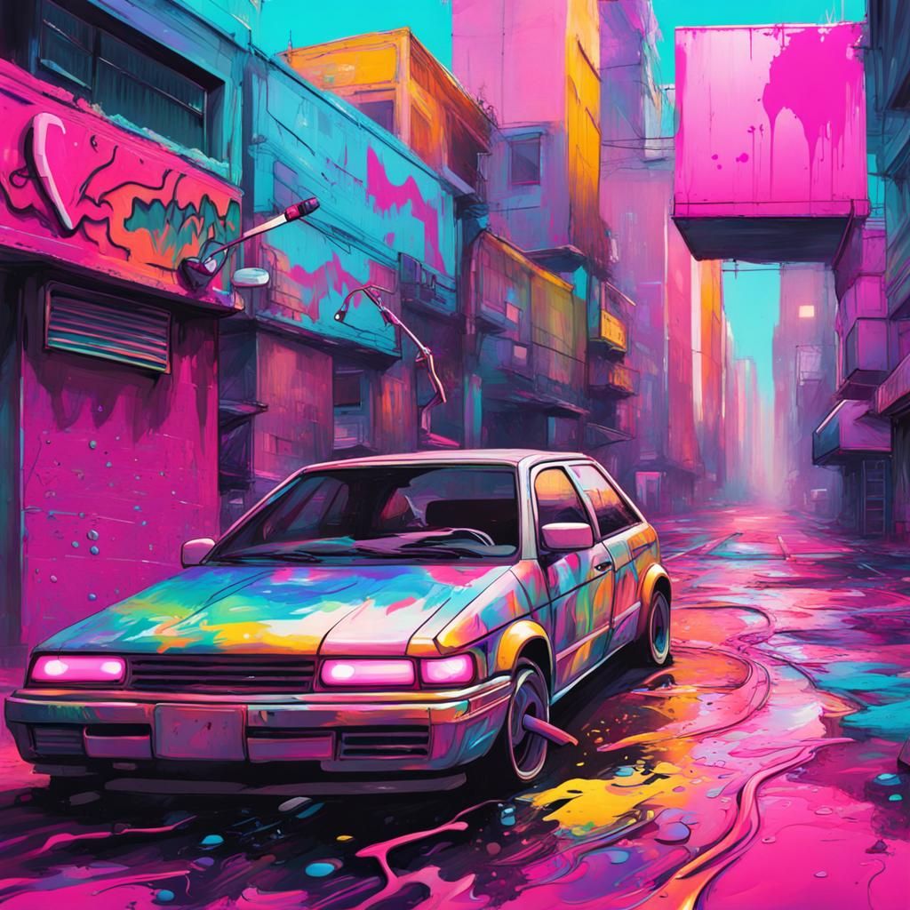 Vaporwave Graffiti Art in Polychromatic Style