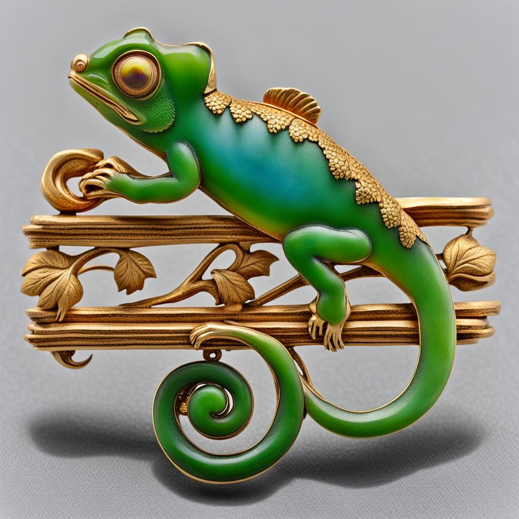 Victorian Cameo Brooch Featuring a Chameleon