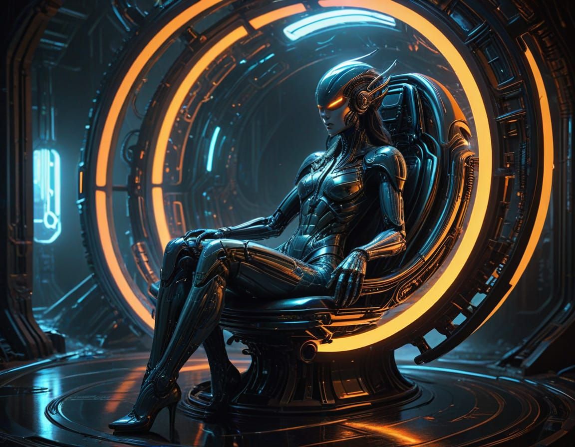 Surreal Sci-Fi Figure Dissolves into Digital Vortex