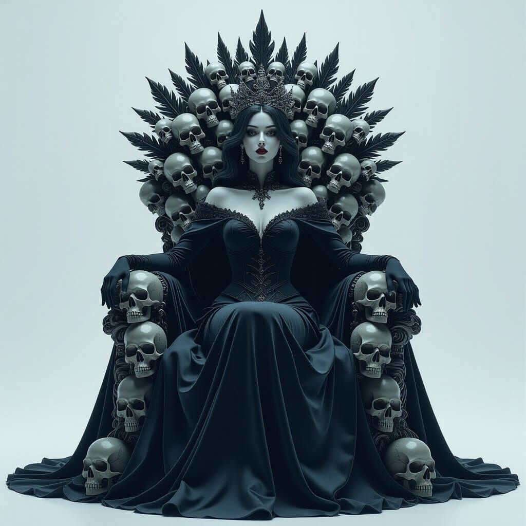 Shadow Queen on Skull Throne in Splash Art Style