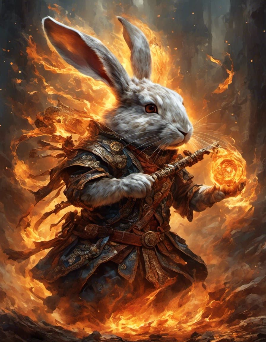 Hyperrealistic Fire Rabbit in Vivid Detail