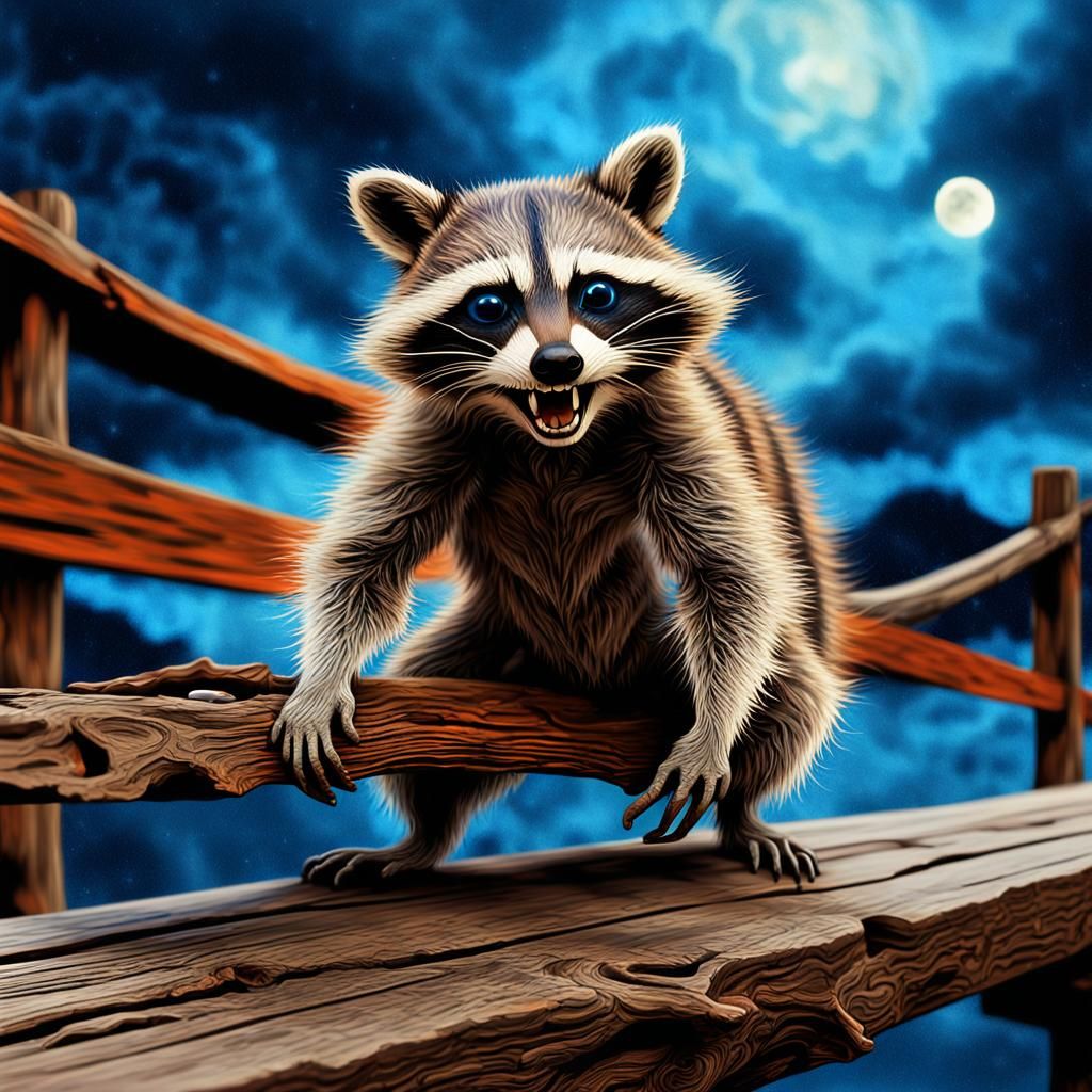 Raccoon's Silent Scream: An Expressionist Digital Painting