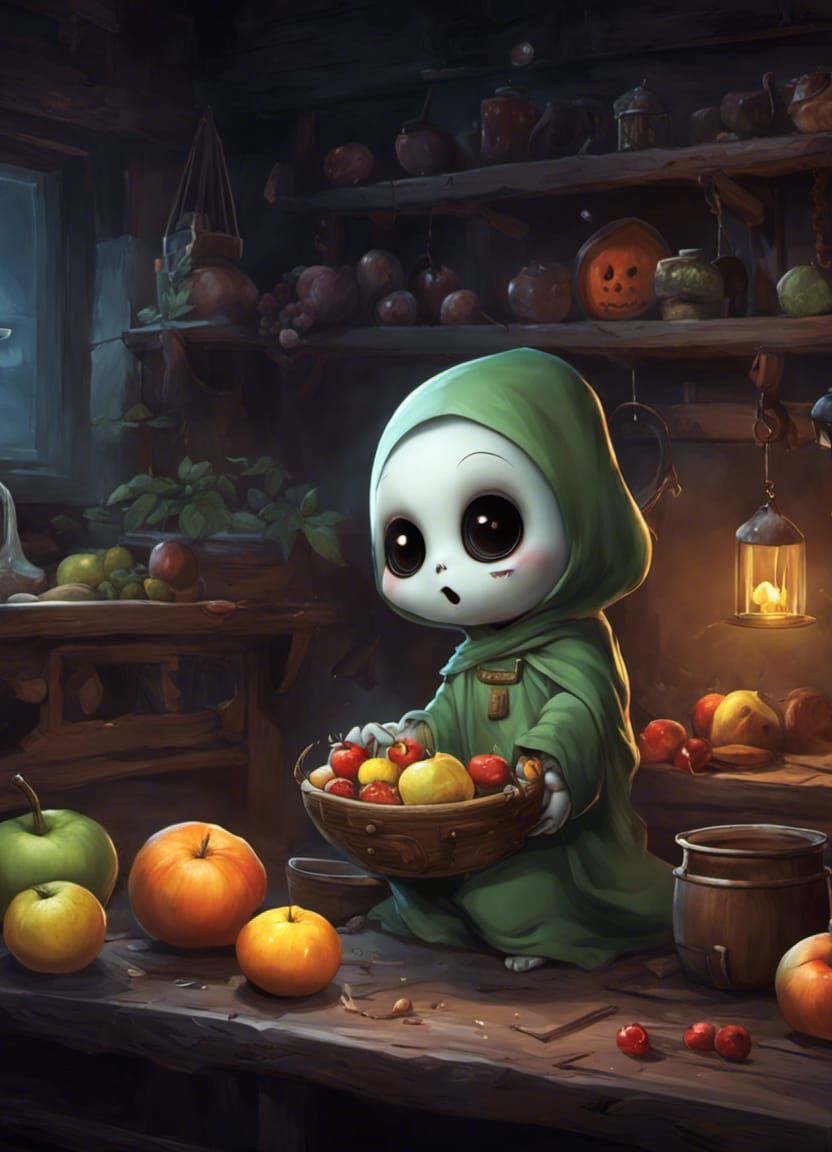 Chibi Ghost's Midnight Feast: Dark Fantasy Art