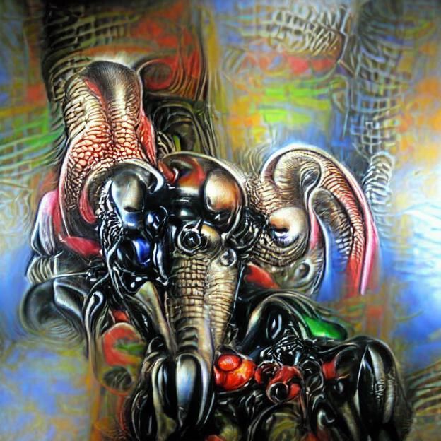 Psychedelic Tentacle Elephant in Robotic Caravaggio Style
