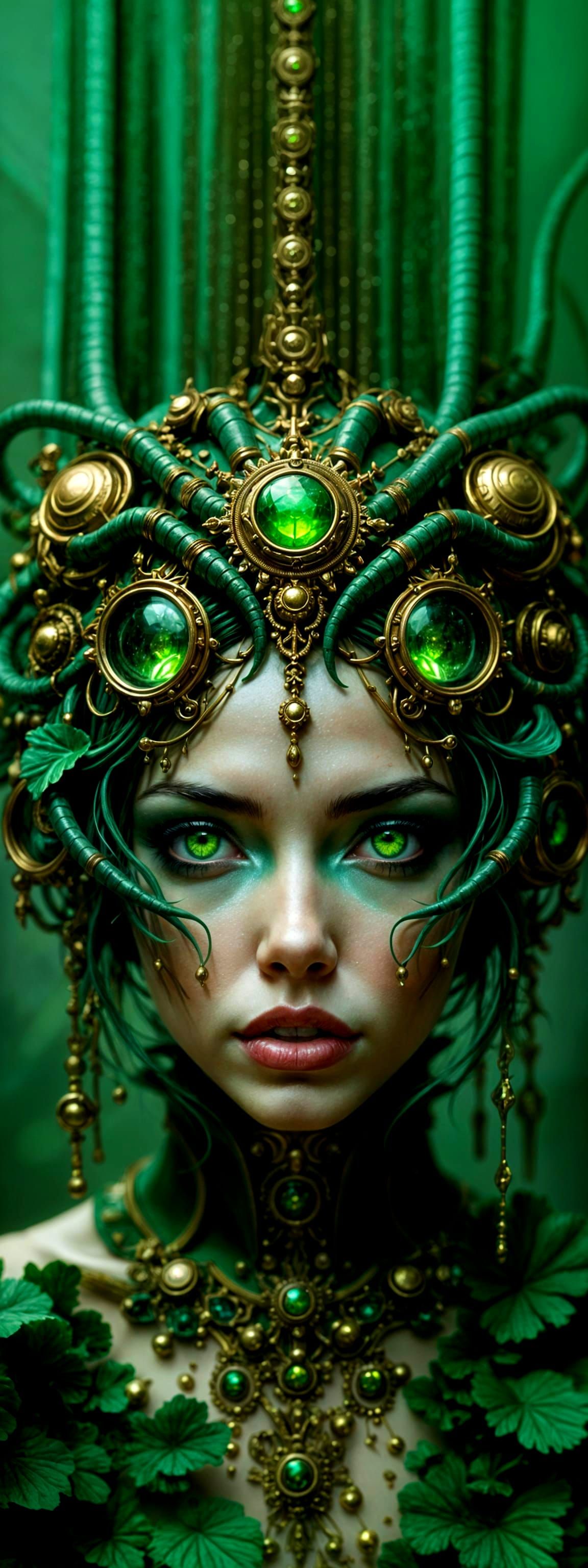 Green Biomechanical Princess Portrait in Dynamic Lighting