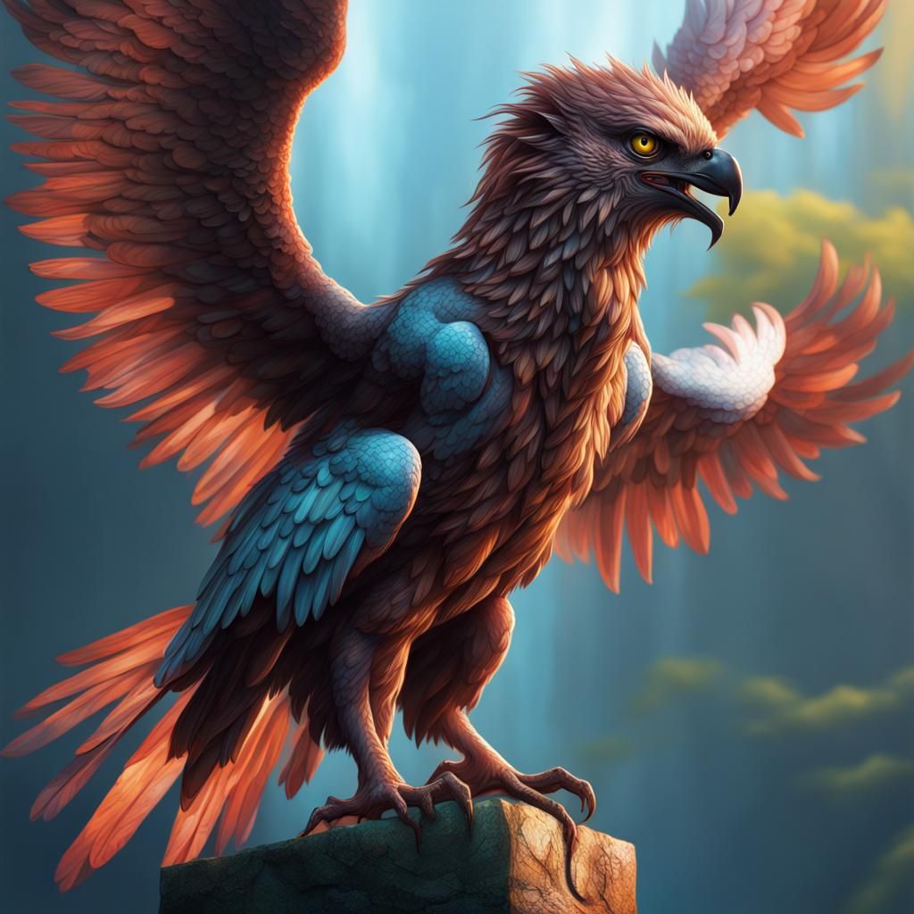 Hyperrealistic Harpy in Colorful Splash Art Style