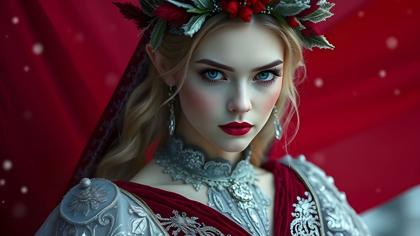 Ethereal Regal Snow Queen with Gothic Edge in Icy Silver and...