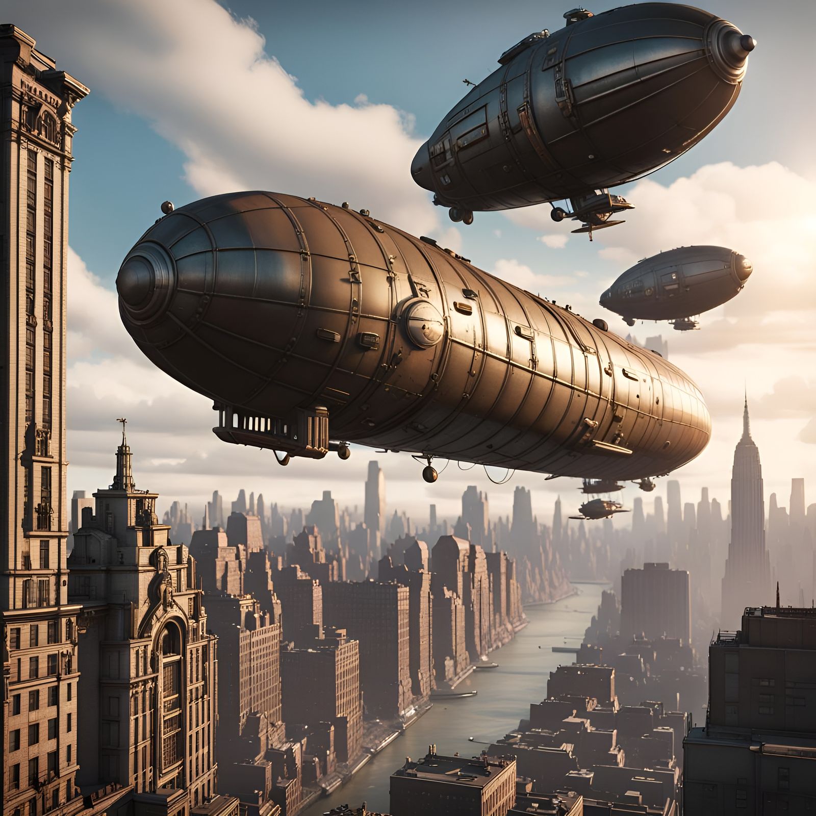 Dieselpunk New York Metropolis with Blimps