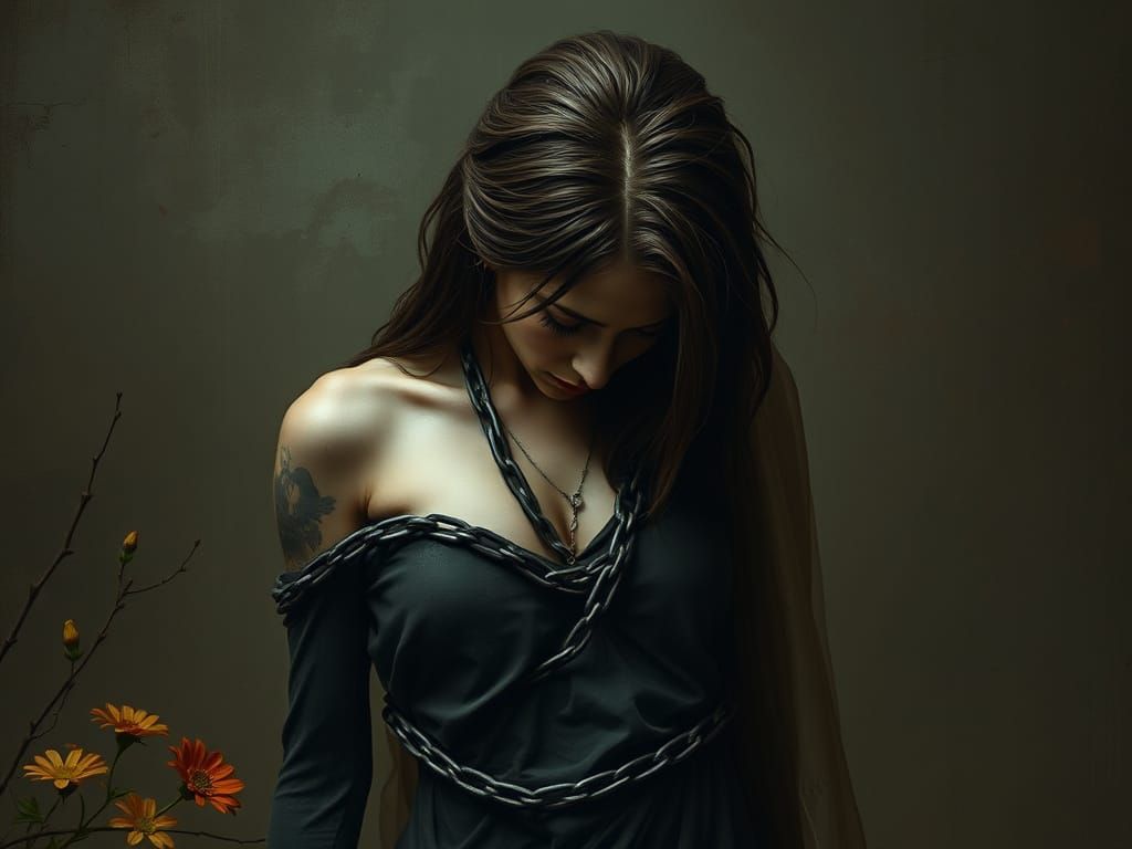 Sorrowful Female Figure Bears Weight of the World