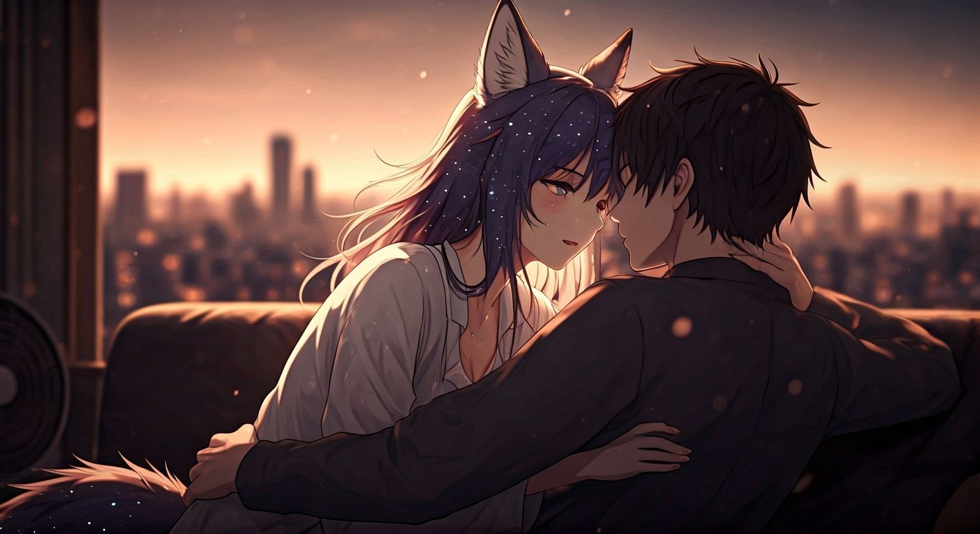 Android Fox Couple in Atmospheric Anime Style